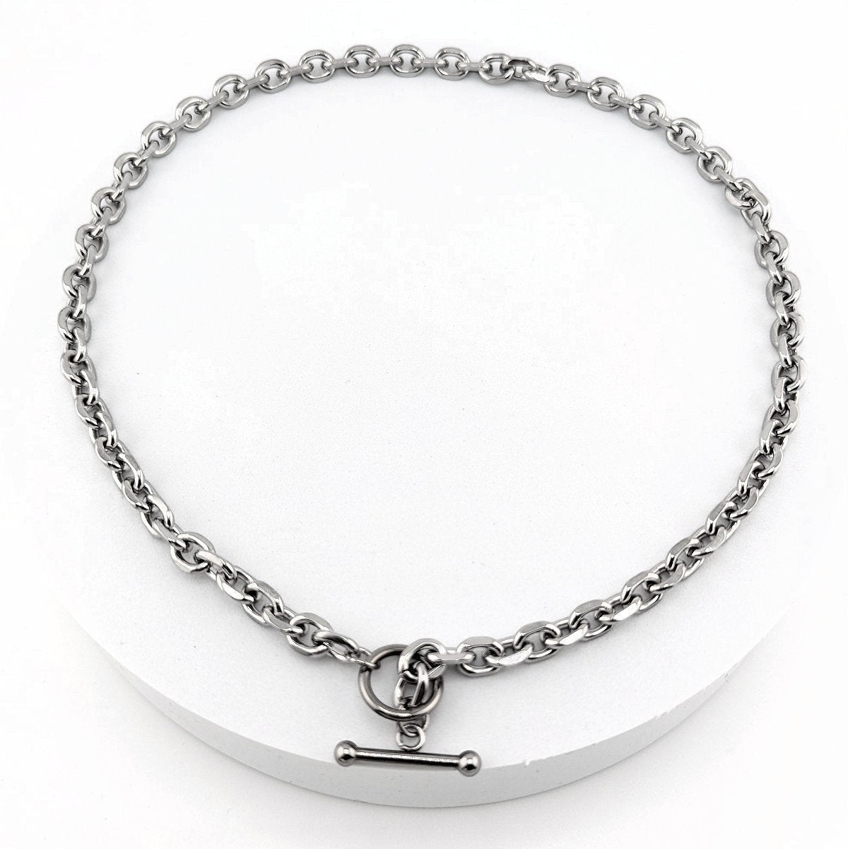 T Bar Necklace Chunky Chain Front Fastening Toggle Bar Necklace non-tarnish