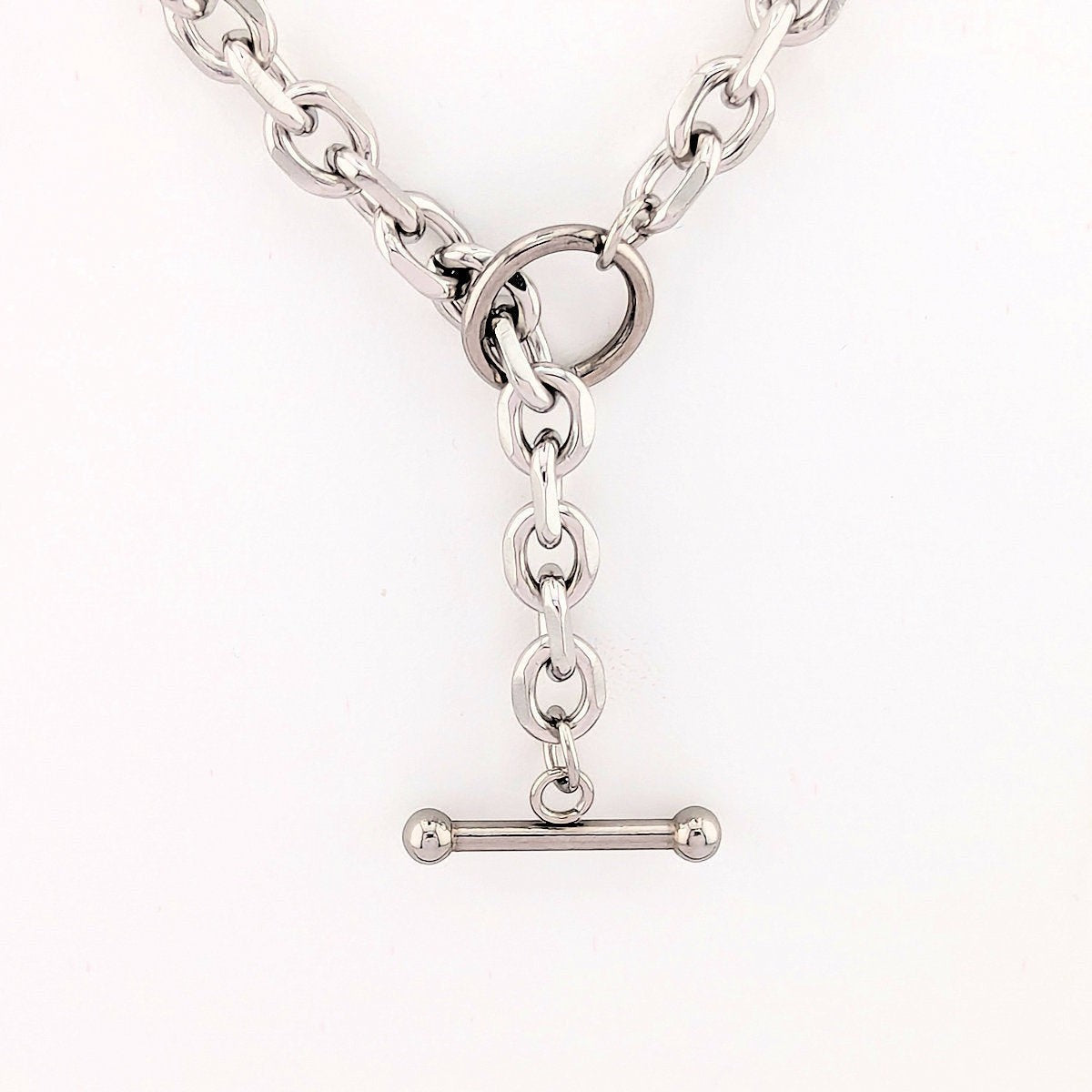 T Bar Necklace Chunky Chain Front Fastening Toggle Bar Necklace available in stainless steel