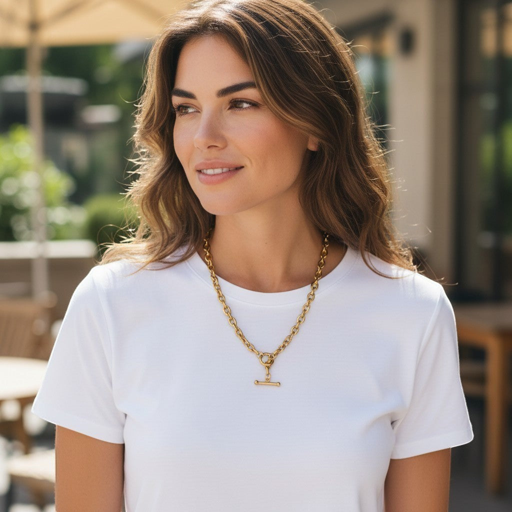 T Bar Necklace Chunky Chain Front Fastening Toggle Bar Necklace
