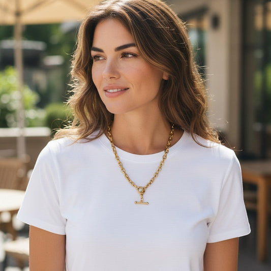 T Bar Necklace Chunky Chain Front Fastening Toggle Bar Necklace