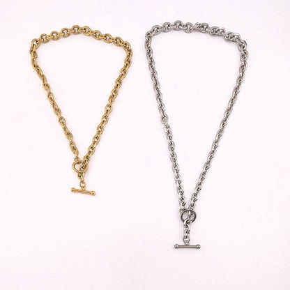 T Bar Necklace Chunky Chain Front Fastening Toggle Bar Necklace 18K Gold