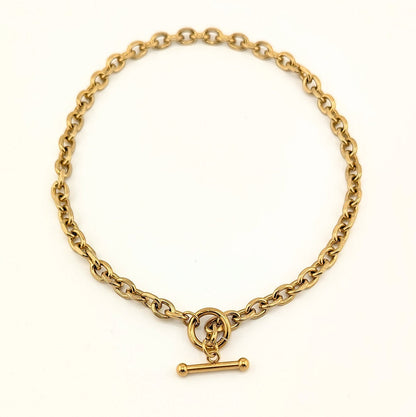 T Bar Necklace Chunky Chain Front Fastening Toggle Bar Necklace Stainless Steel