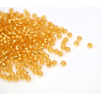 Toho Glass Seed Beads, 8/0 3mm,  #22 Light Topaz Gold, Silver Lined, 7gm approx 330 beads, 1mm hole