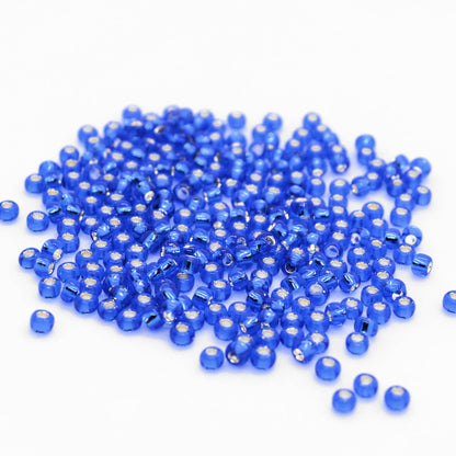 Toho Glass Seed Beads, 8/0 3mm,  #35 Sapphire Blue, Silver Lined, 7gm approx 330 beads, 1mm hole