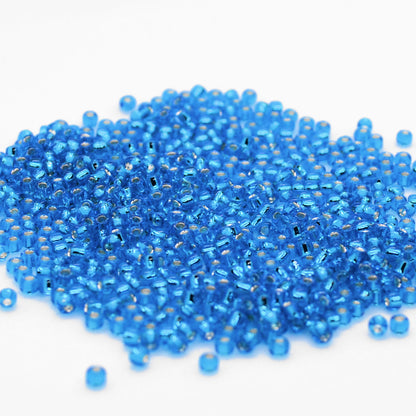 oho Glass Seed Beads, 11/0 2.2mm,  #23C Aquamarine  Silver Lined, 7gm approx 730 beads, 0.7mm hole