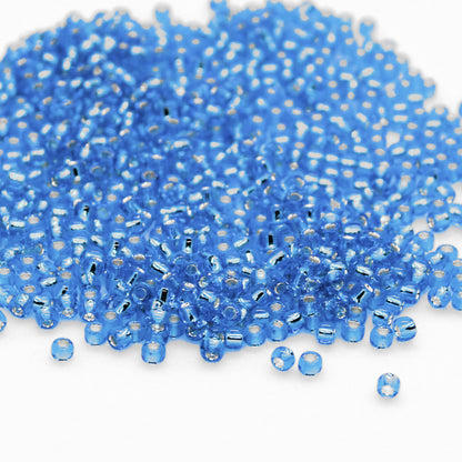 oho Glass Seed Beads, 11/0 2.2mm,  #23C Aquamarine  Silver Lined, 7gm approx 730 beads, 0.7mm hole