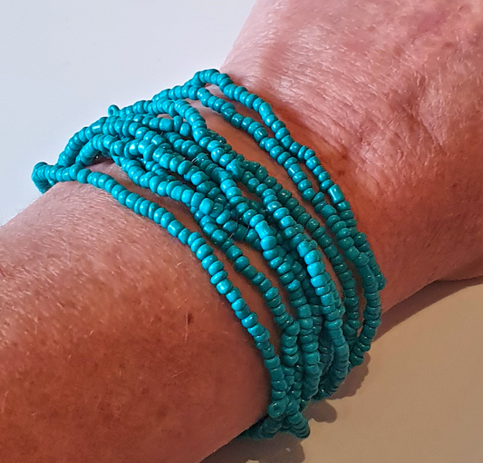 Seed Bead Bracelets, Teal, Stretch, Multi Pack of 5 or 10, Ready to Wear - handmade jewellery