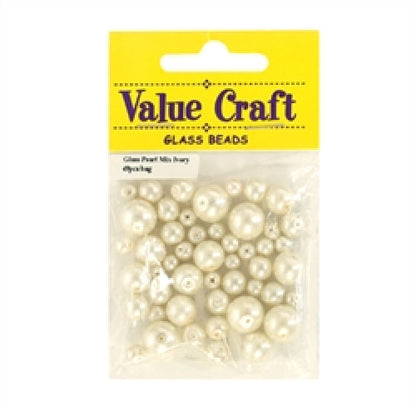 Glass Beads Pearl Cream Mix Round Pack of 49 range 4mm to 10mm Jewellery Craft