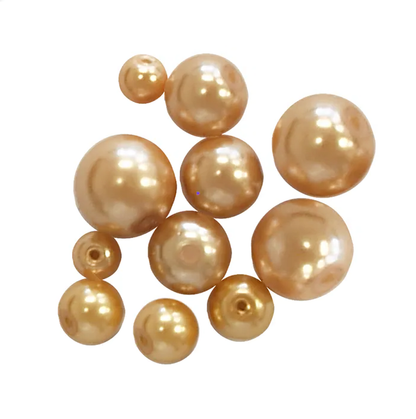 Glass Beads Pearl Gold Mix Round Pack of 49x size range 7mm, 10mm, 11mm & 13mm
