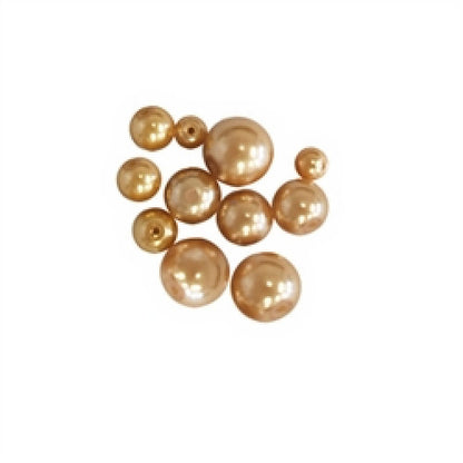 Glass Beads Pearl Gold Mix Round Pack of 49x size range 7mm, 10mm, 11mm & 13mm