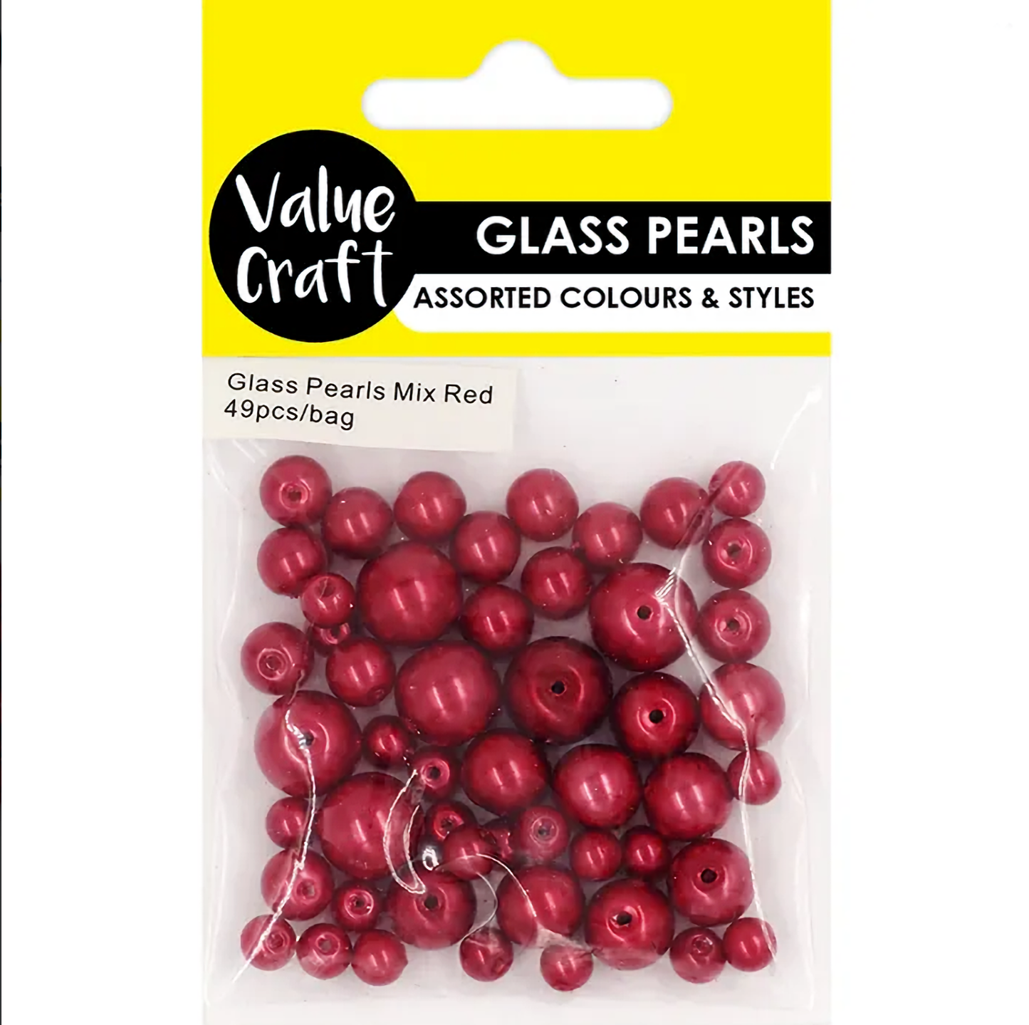 Glass Pearl Beads Red Mix Round Pack of 49x size range 7mm, 10mm, 11mm & 13mm