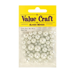 Glass White Pearl Beads, Round, Mix Pack of 49, range 4mm to 10mm, Jewellery making, beading, Craft