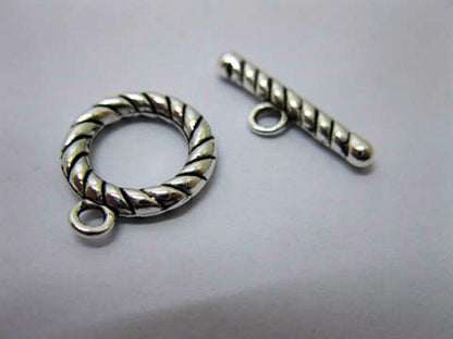 Toggle Clasps, Silver colour, Metal Twist, Ring Approx 15mm dia x 2.7mm thick, Bar 22mm long, pack of 10x sets