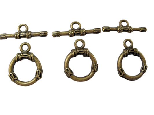 Toggle Clasps, Metal, Antique Bronze, Ring Approx. 18mm x 14mm, Bar 21 x 6mm, pack of 10x,
