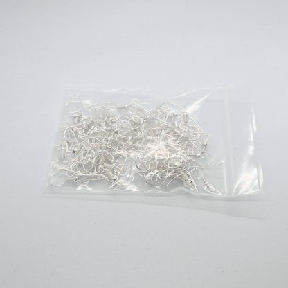 Earring Hooks Silver Plated Jewellery findings bead & coil 18 x 15mm, 50x pack French shepherd ear wire hooks