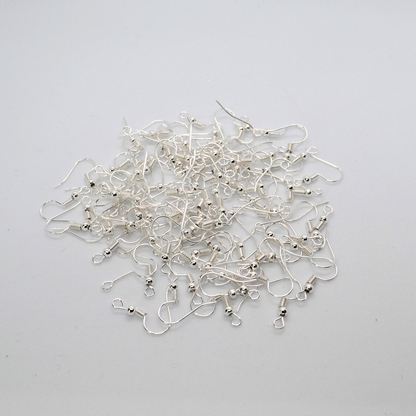 Earring Hooks Silver Plated Jewellery findings bead & coil 18 x 15mm, 50x pack French shepherd ear wire hooks