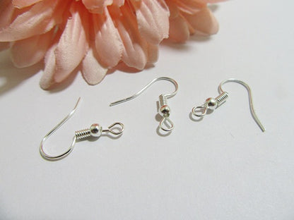 Earring Hooks Silver Plated Jewellery findings bead & coil 18 x 15mm, 50x pack French shepherd ear wire hooks
