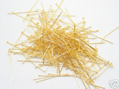 Head Pins Gold Plated Jewellery findings 24mm or 30mm long, pack of 200x