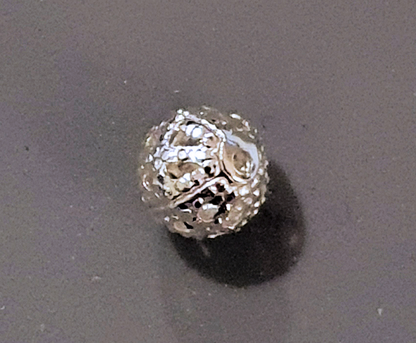Filigree Spacer Beads, Silver Plated, Round, 8mm 0.5mm hole, Pack of 30x, Jewellery making beads