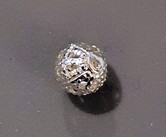 Filigree Spacer Beads, Silver Plated, Round, 8mm 0.5mm hole, Pack of 30x, Jewellery making beads