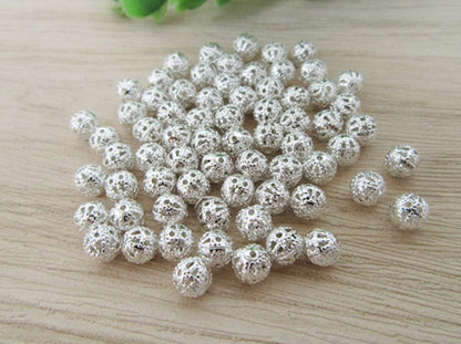 Round Filigree Spacer Beads, Silver Plated, 6mm 0.5mm hole, Jewellery Making, craft beads