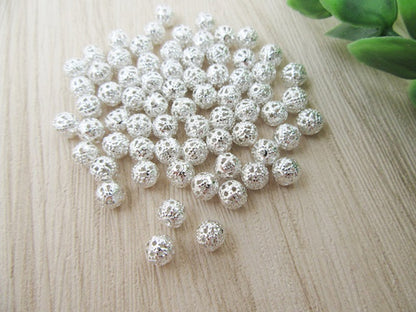 Round Filigree Spacer Beads, Silver Plated, 6mm 0.5mm hole, Jewellery Making, craft beads