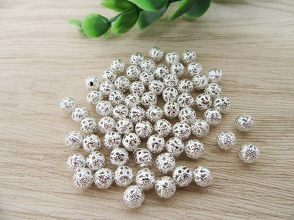 Round Filigree Spacer Beads, Silver Plated, 6mm 0.5mm hole, Jewellery Making, craft beads