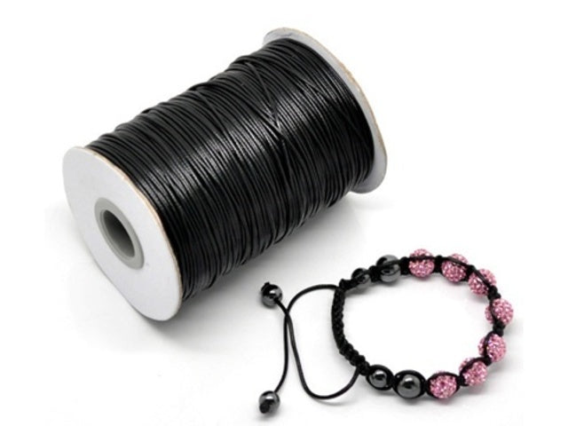 Waxed Cotton Jewellery Cord Black stringing cord 1.5mm thick, 5m length