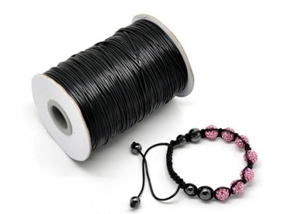 Waxed Cotton Jewellery Cord Black stringing cord 1.5mm thick, 5m length