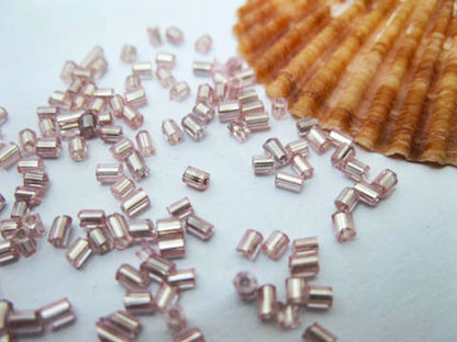 Glass Bugle Tube Beads, Dusty Pink, 2-3mm long, 40gm approx 2700 beads, beading, jewellery making