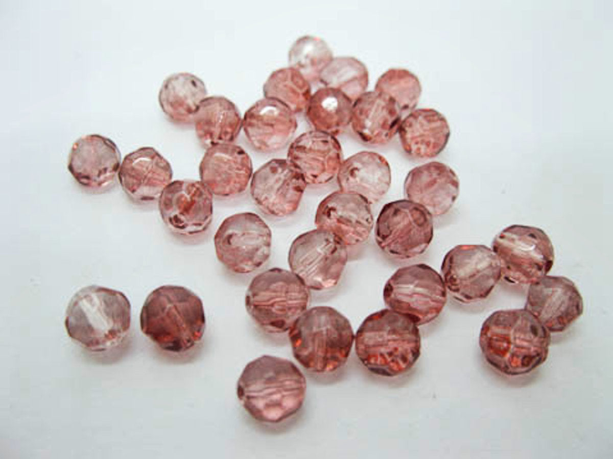 Round Beads Clear Glass, Dusty Pink, Faceted, 8mm, Pack of 50x Jewellery Making