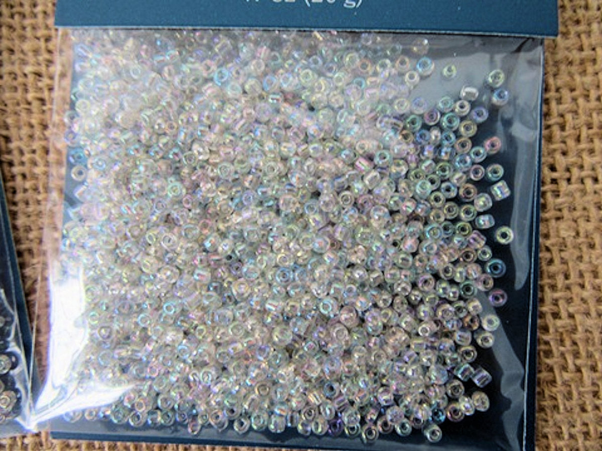Glass Seed Beads Clear Iridescent 10/0 2-3mm with 1mm hole 20g Jewellery Craft
