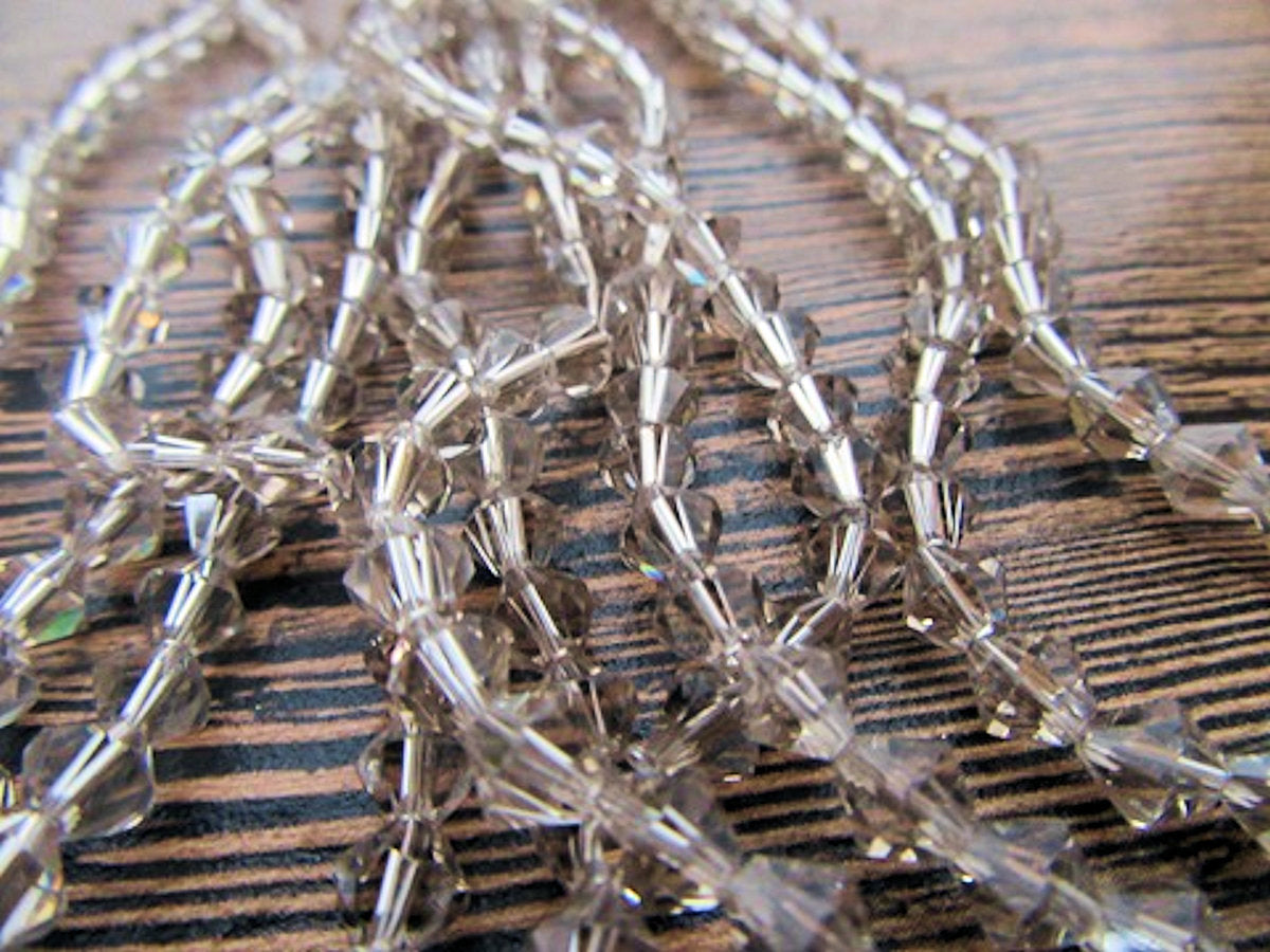 Crystal Bicone Beads, 5mm, Light Smoke, Faceted, Strand approx 60X, 1mm hole