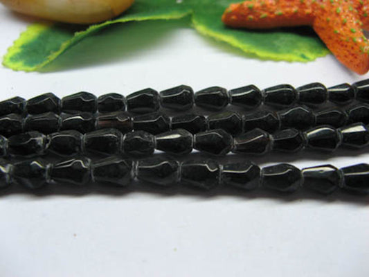 Black Glass Beads Faceted Tear Drop 4x7mm Strand approx 50X 1mm hole Jewellery