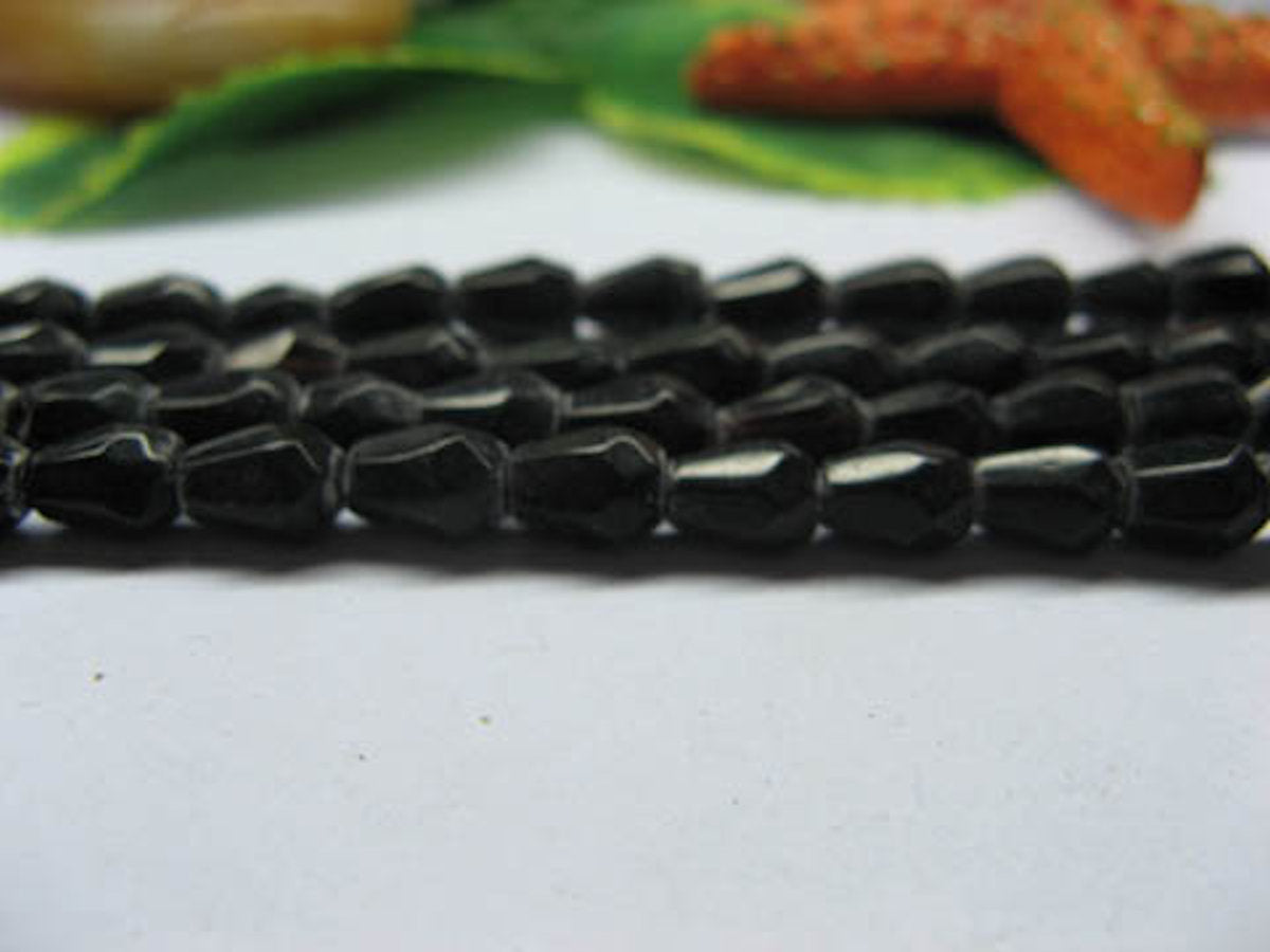 Black Glass Beads Faceted Tear Drop 4x7mm Strand approx 50X 1mm hole Jewellery