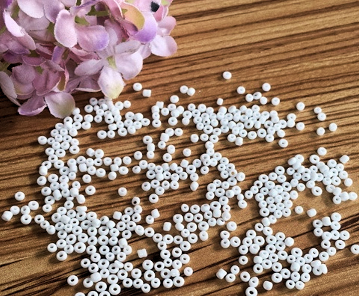 Glass Seed Beads White Opaque Size 10/0 2mm, 40gm approx 2700 beads