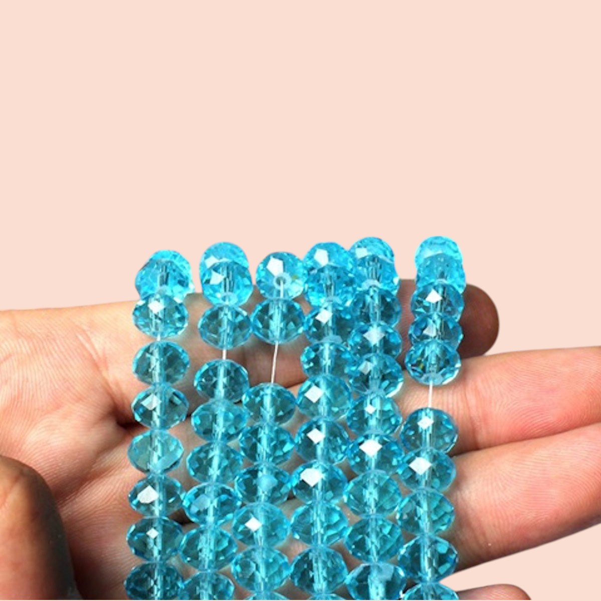 Rondelle Beads Turquoise Blue, 6mm Crystal, Faceted, Strand approx 98X 1mm hole Jewellery