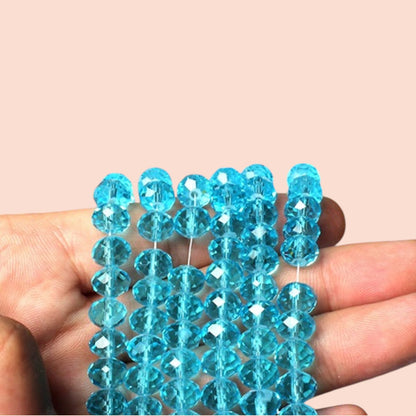 Rondelle Beads Turquoise Blue, 6mm Crystal, Faceted, Strand approx 98X 1mm hole Jewellery