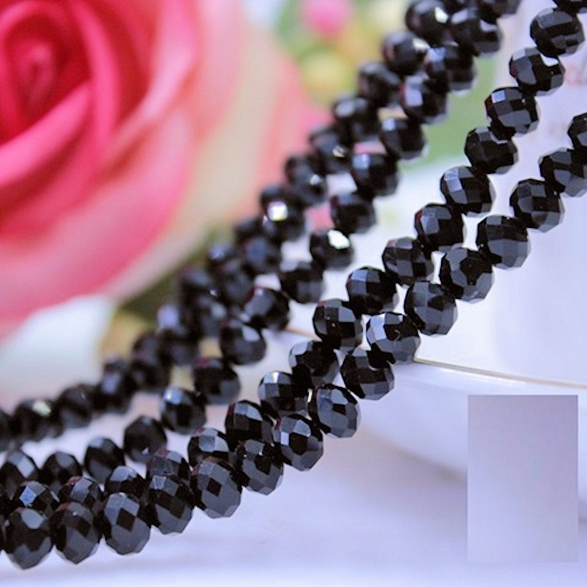 Crystal Beads Black, Rondelle, Faceted, 6mm,  1mm hole, Strand approx 100X Jewellery