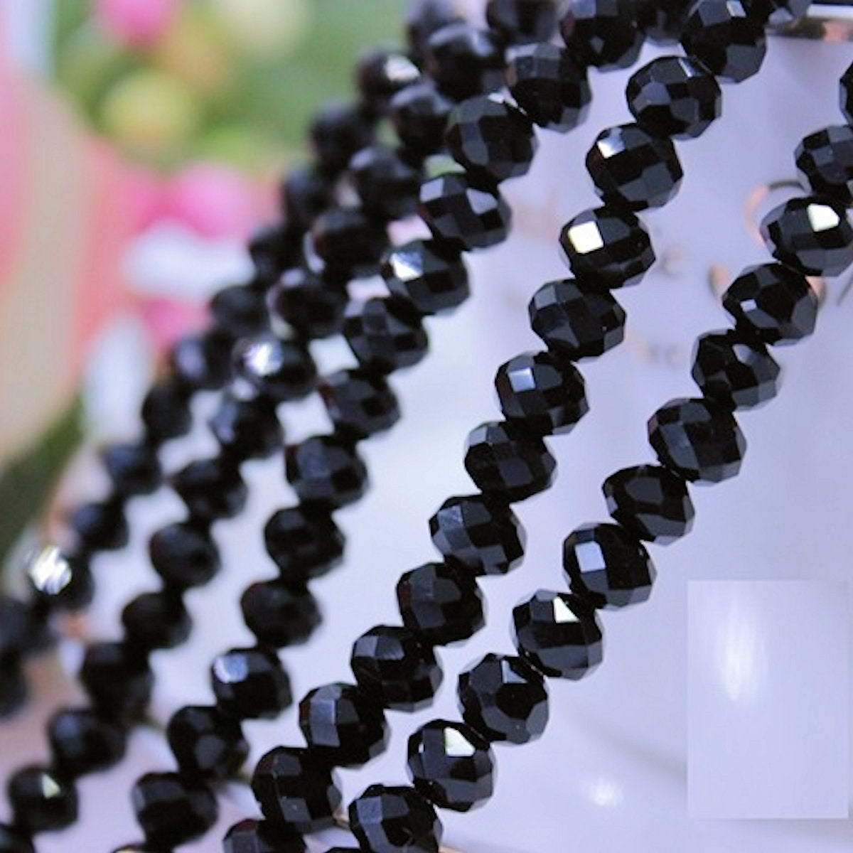 Crystal Beads Black, Rondelle, Faceted, 6mm,  1mm hole, Strand approx 100X Jewellery
