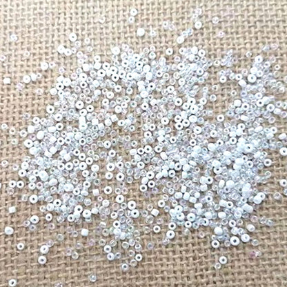 White and Iridescent Glass Seed Beads mix, Round , 2-3mm with .7mm hole, 25g Jewellery Making, Beading