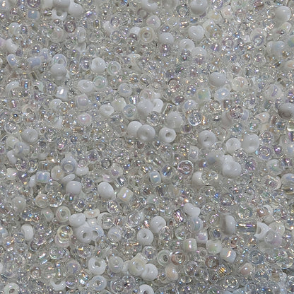 White and Iridescent Glass Seed Beads mix, Round , 2-3mm with .7mm hole, 25g Jewellery Making, Beading
