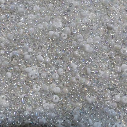 White and Iridescent Glass Seed Beads mix, Round , 2-3mm with .7mm hole, 25g Jewellery Making, Beading