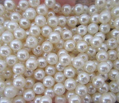 HALF HOLE 6mm Pearl Beads Warm Ivory Round Simulate Plastic 20gm 200x craft beads