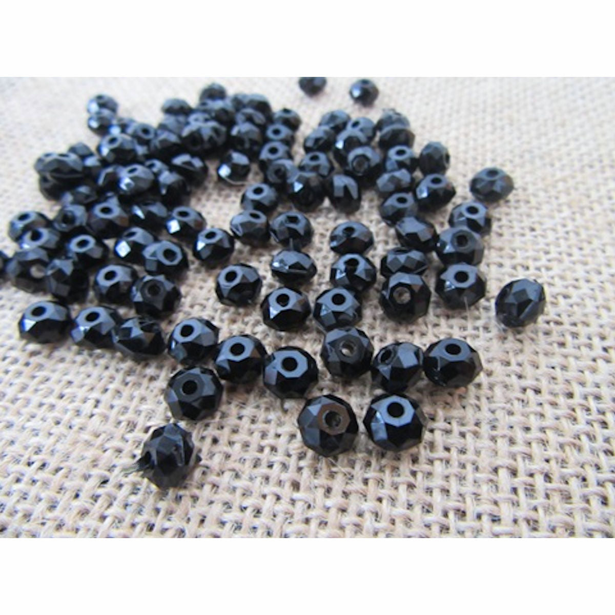 Black Rondelle Barrel Beads, Black Acrylic Faceted 6x8mm 2mm hole 100x 21gm Jewellery Making