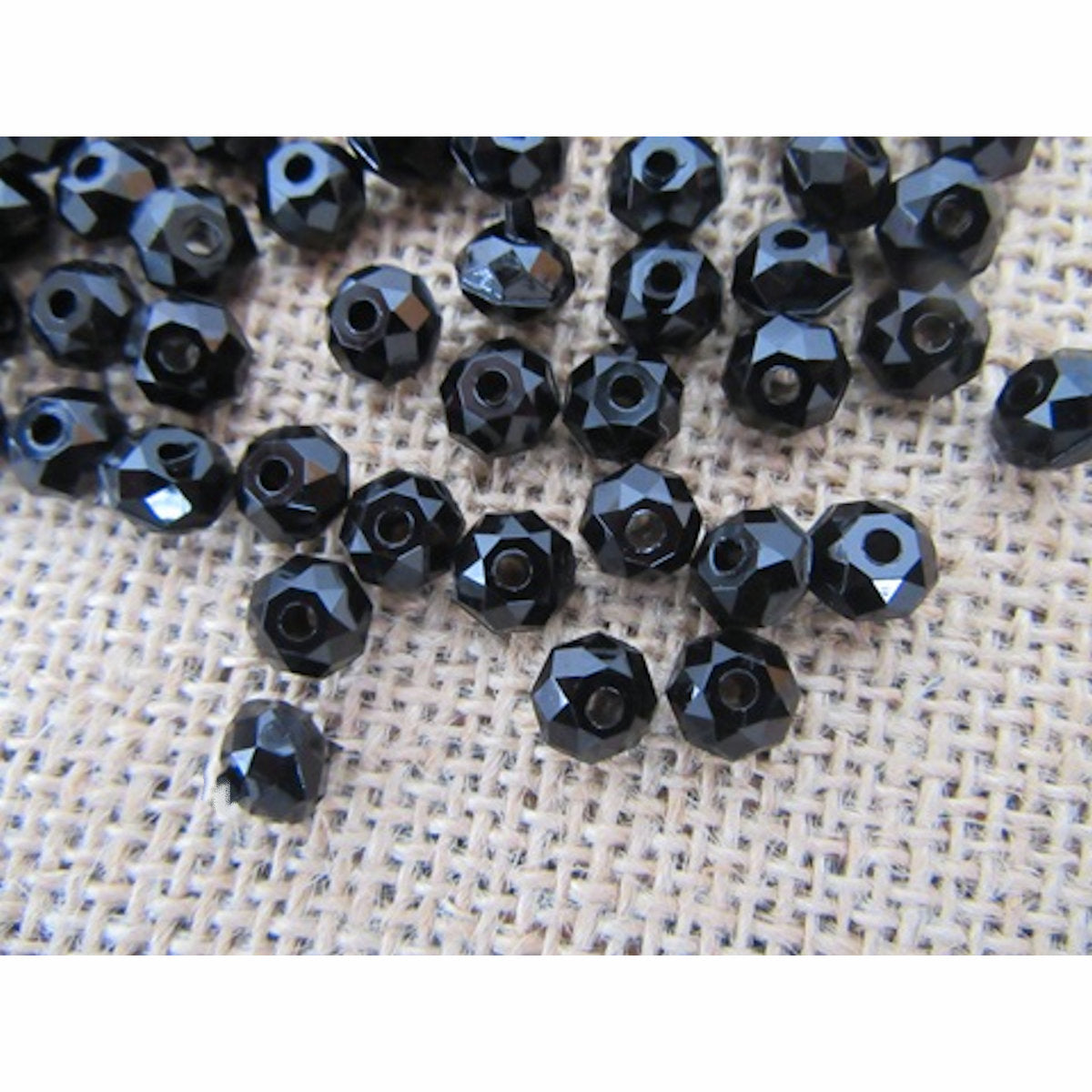 Black Rondelle Barrel Beads, Black Acrylic Faceted 6x8mm 2mm hole 100x 21gm Jewellery Making
