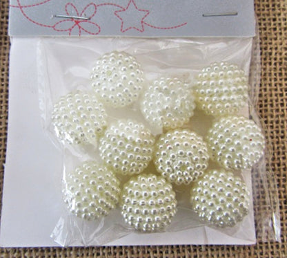 White Round Simulate Pearl Cluster Beads, 18mm 3mm hole, Pack of 10x, Plastic, jewellery making, beading, bridal