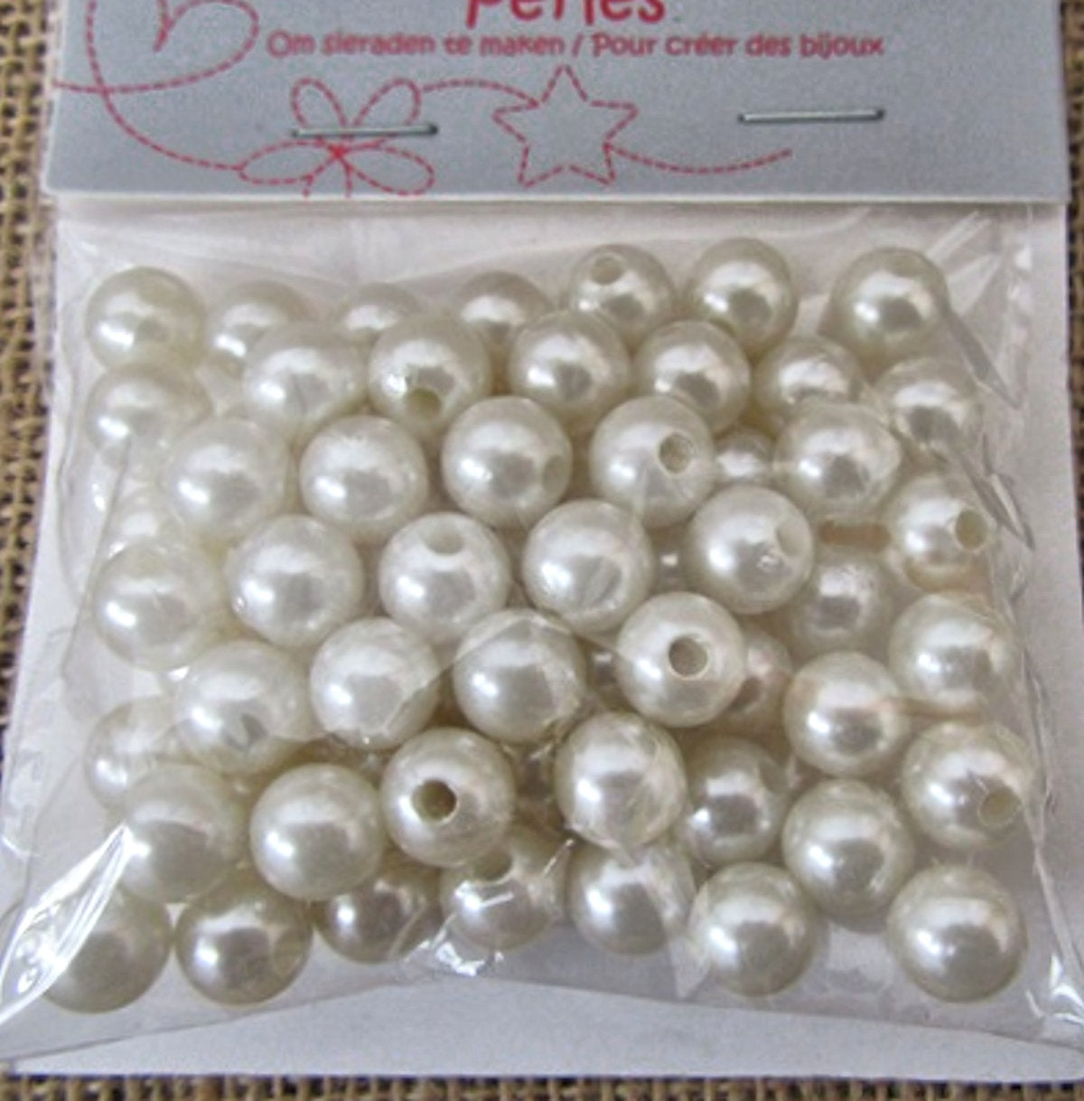 Pearl Beads, 10mm White, Round, Simulate pearl,  2mm hole Pack of 60x Plastic