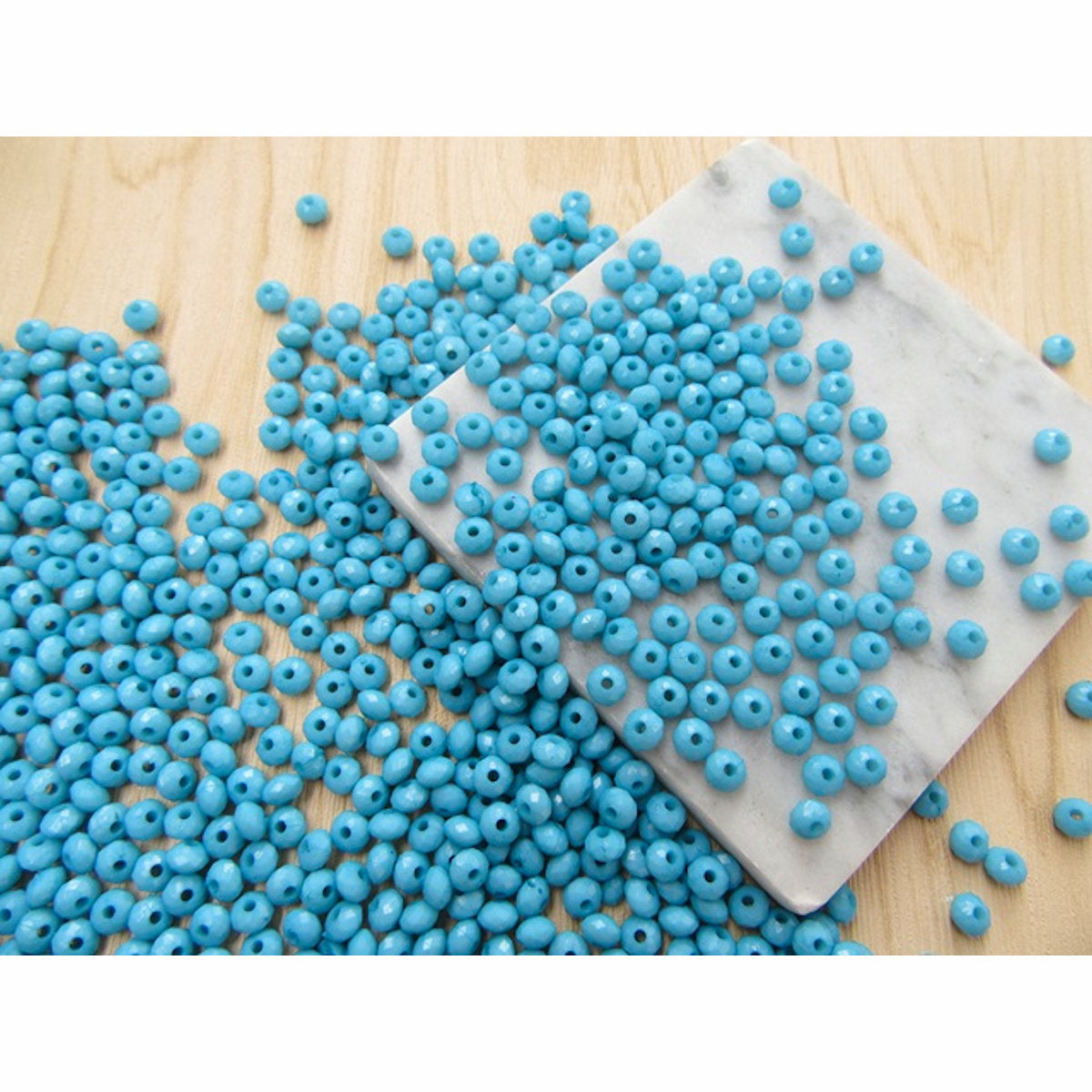 Blue Flat Round Faceted Spacer Beads, 6x4mm 1mm hole, Pack of 100x Jewellery Craft