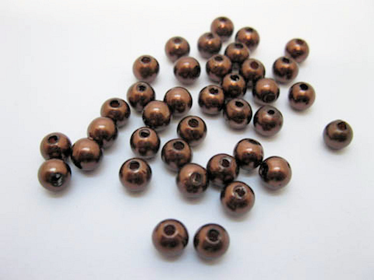 Pearl Beads Brown 6mm Faux  - 100x Perfect for Crafting & Jewellery Making
